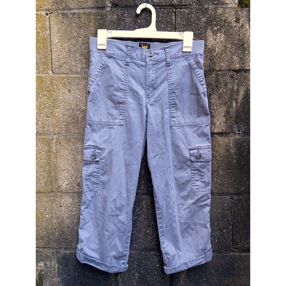 Lee Flex-To-Go Comfort Elastic Waist Cargo Capri Pants Gray Utility Cotton 4M
